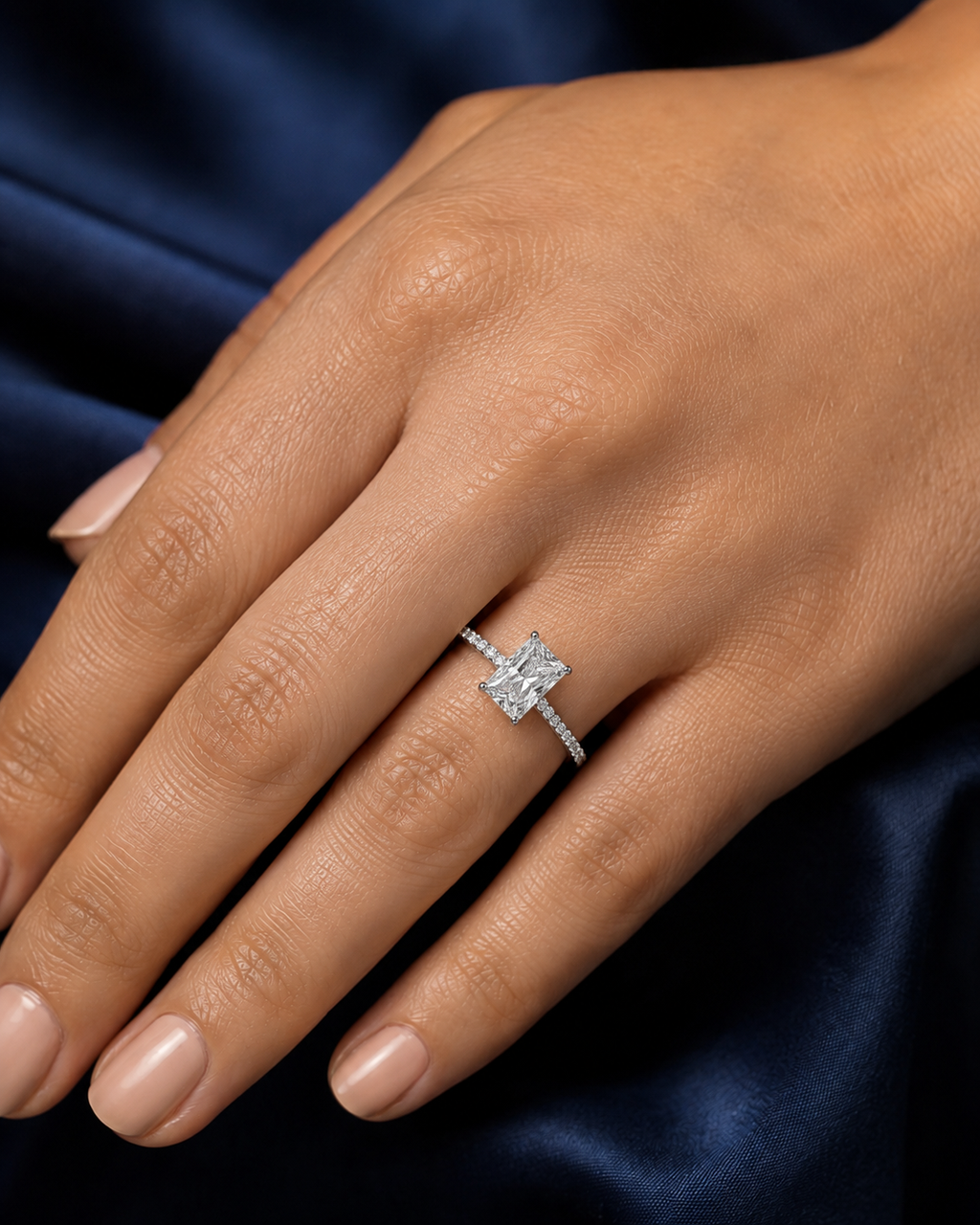 Radiant Diamond Pavé Hidden Halo Engagement Ring | IGI Certified Lab-Grown | 1–5 CT | 14K & 18K Gold, Platinum
