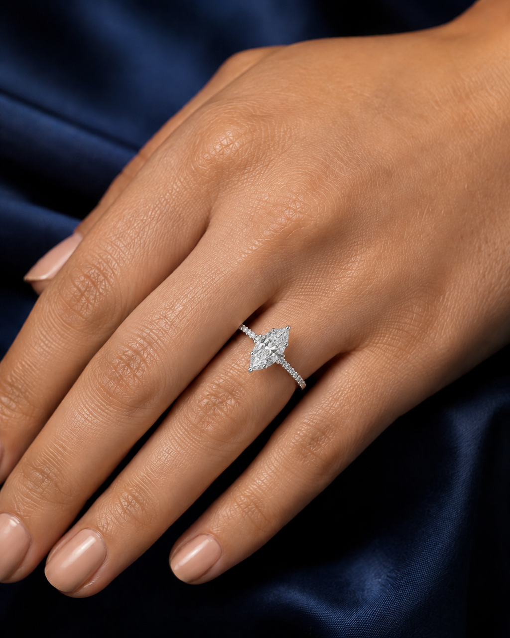 Marquise Diamond Pavé Hidden Halo Engagement Ring | IGI Certified Lab-Grown | 1–5 CT | 14K & 18K Gold, Platinum