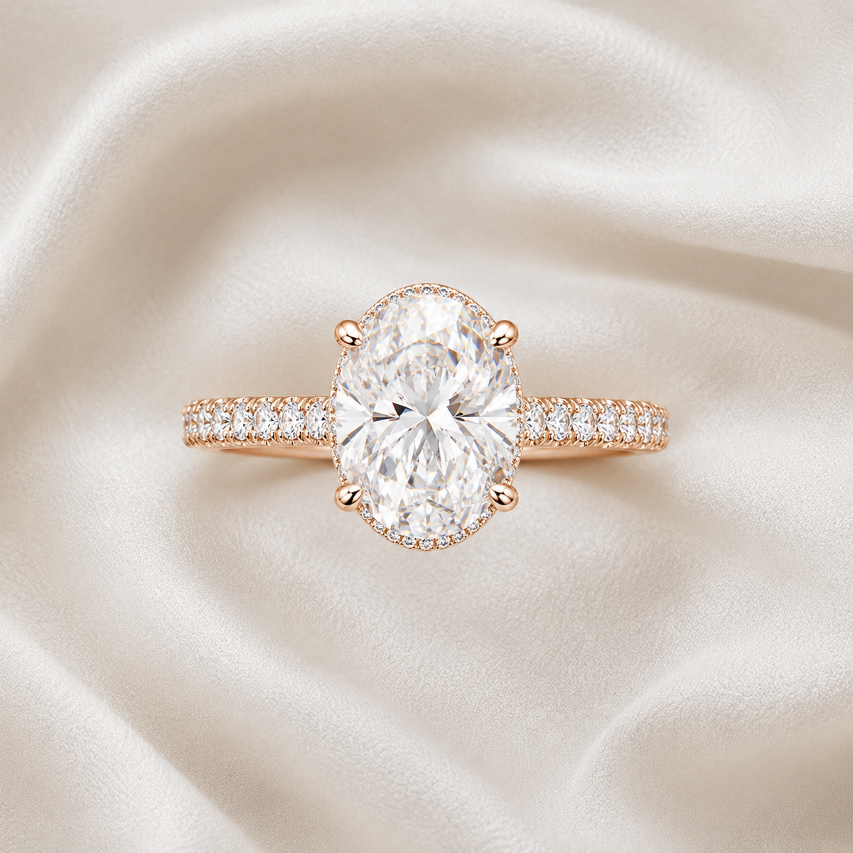 Oval Diamond Pavé Hidden Halo Engagement Ring | IGI Certified Lab-Grown | 1–5 CT | 14K & 18K Gold, Platinum