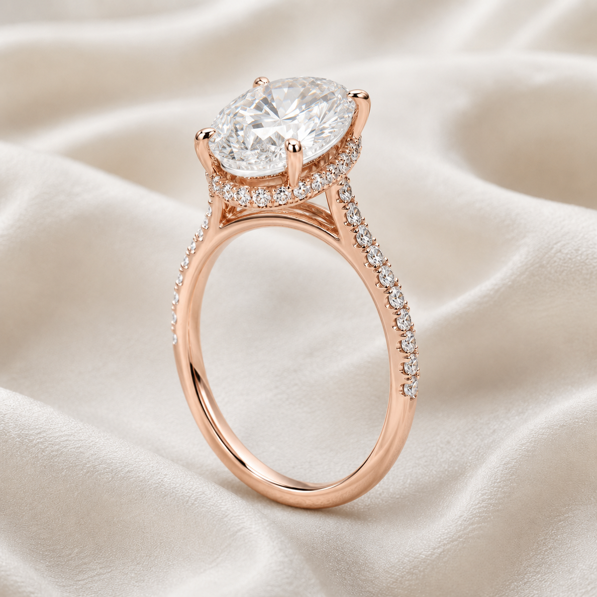 Oval Diamond Pavé Hidden Halo Engagement Ring | IGI Certified Lab-Grown | 1–5 CT | 14K & 18K Gold, Platinum