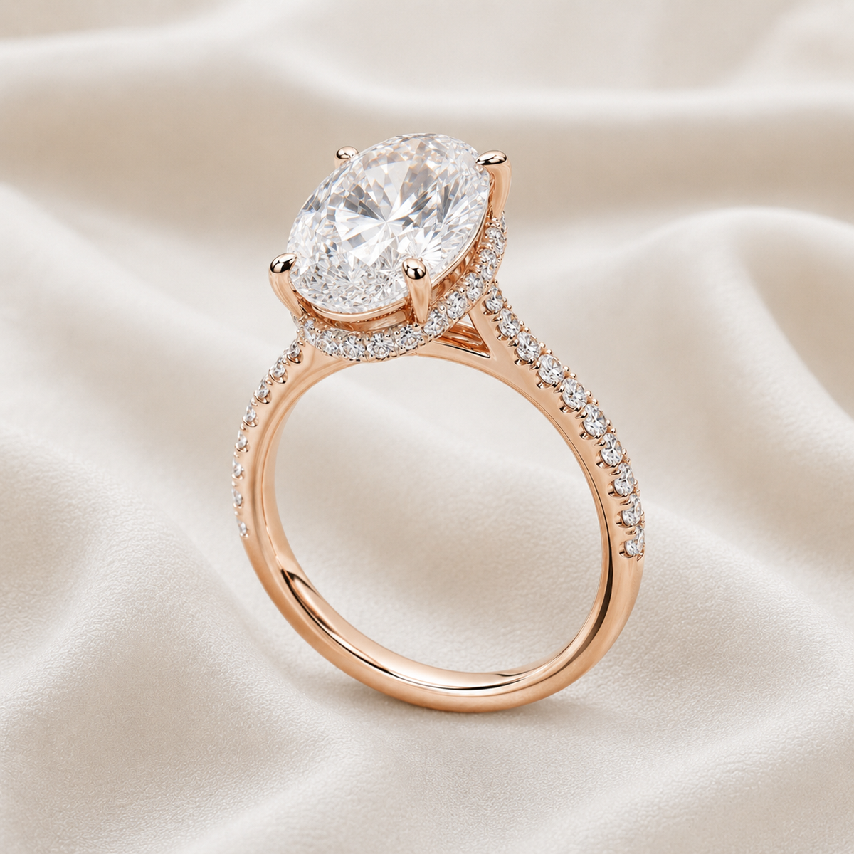 Oval Diamond Pavé Hidden Halo Engagement Ring | IGI Certified Lab-Grown | 1–5 CT | 14K & 18K Gold, Platinum