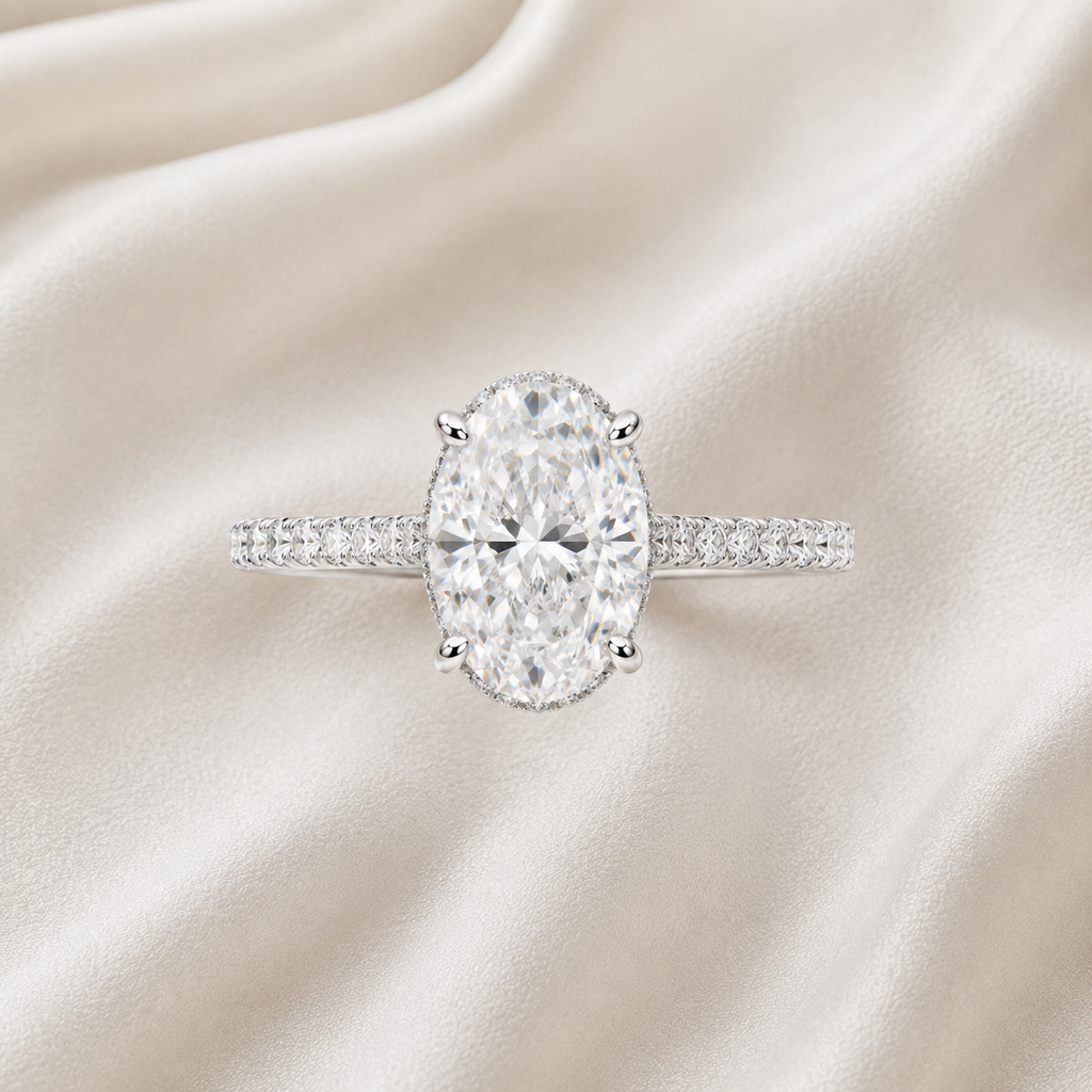 Oval Diamond Pavé Hidden Halo Engagement Ring | IGI Certified Lab-Grown | 1–5 CT | 14K & 18K Gold, Platinum