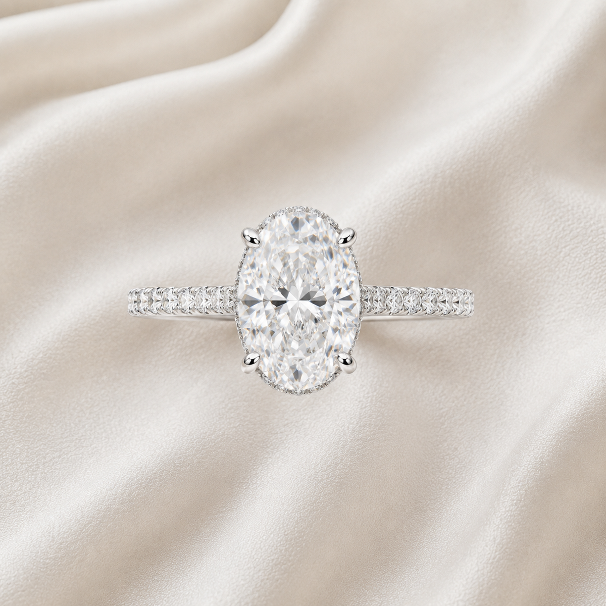 Oval Diamond Pavé Hidden Halo Engagement Ring | IGI Certified Lab-Grown | 1–5 CT | 14K & 18K Gold, Platinum