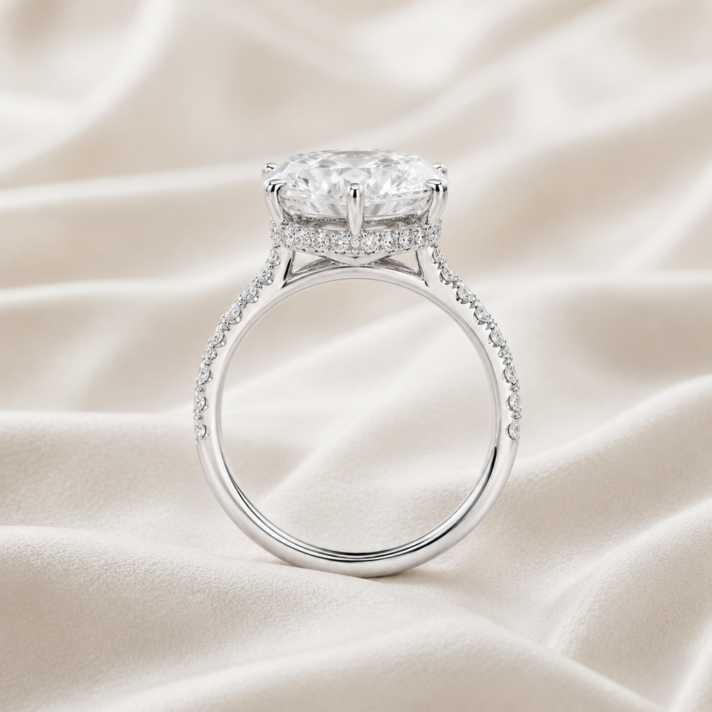 Oval Diamond Pavé Hidden Halo Engagement Ring | IGI Certified Lab-Grown | 1–5 CT | 14K & 18K Gold, Platinum