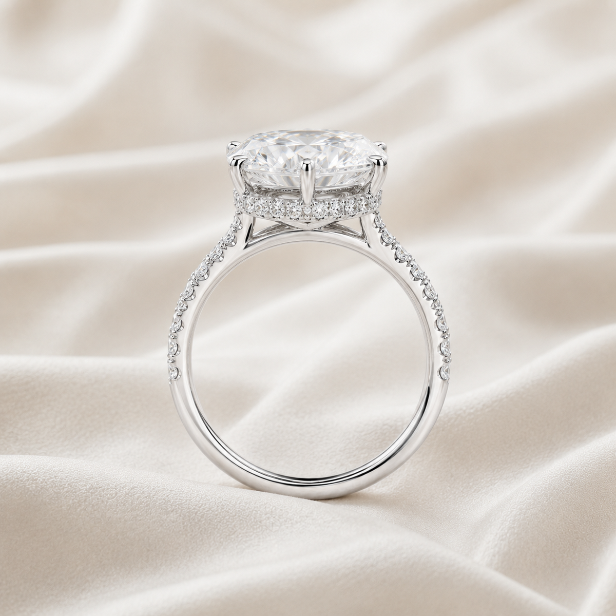 Oval Diamond Pavé Hidden Halo Engagement Ring | IGI Certified Lab-Grown | 1–5 CT | 14K & 18K Gold, Platinum