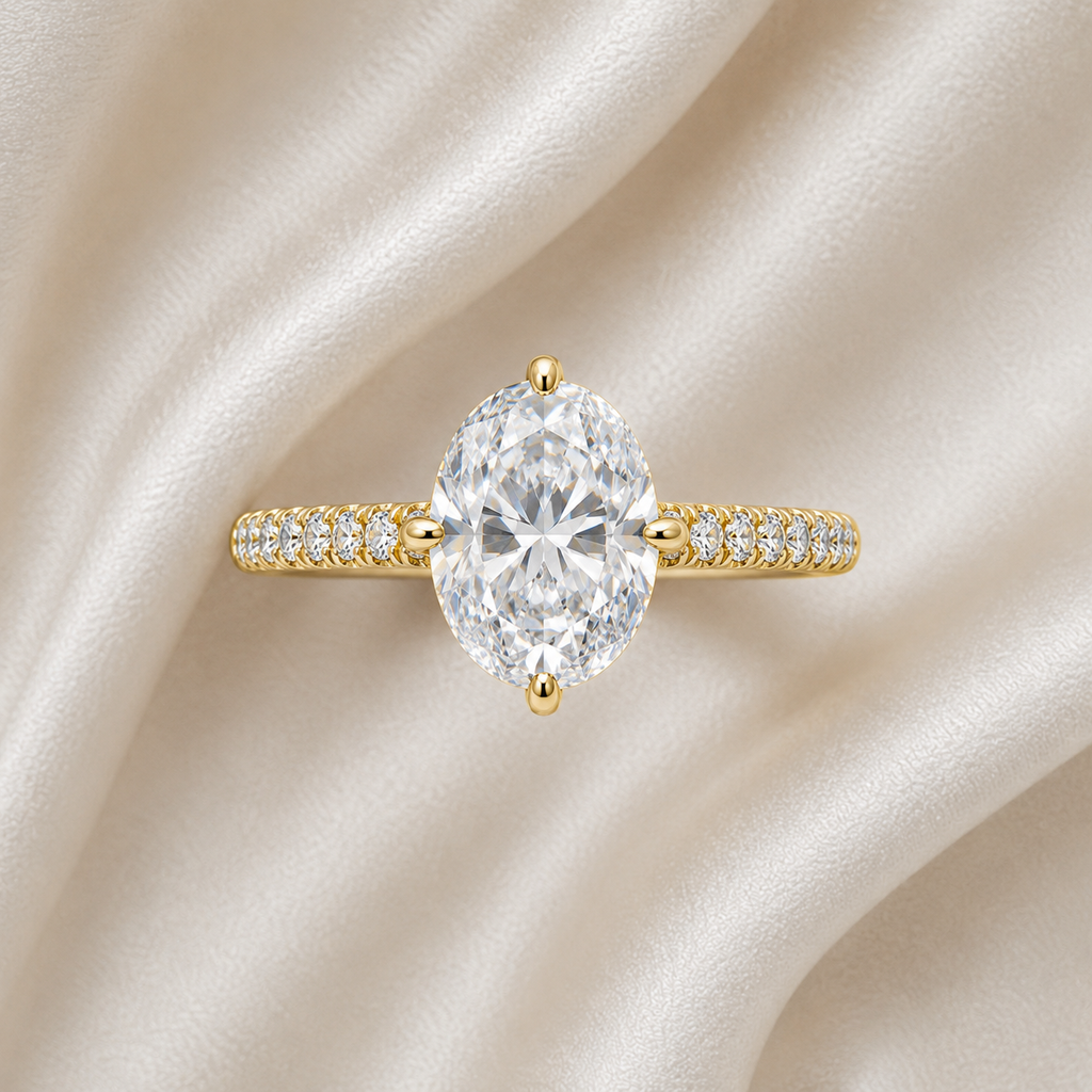 Oval Diamond Pavé Hidden Halo Engagement Ring | IGI Certified Lab-Grown | 1–5 CT | 14K & 18K Gold, Platinum