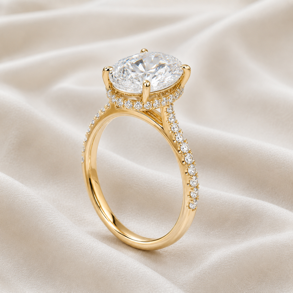 Oval Diamond Pavé Hidden Halo Engagement Ring | IGI Certified Lab-Grown | 1–5 CT | 14K & 18K Gold, Platinum