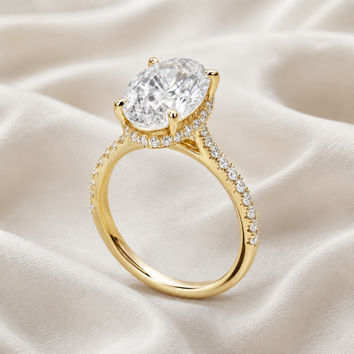 Oval Diamond Pavé Hidden Halo Engagement Ring | IGI Certified Lab-Grown | 1–5 CT | 14K & 18K Gold, Platinum