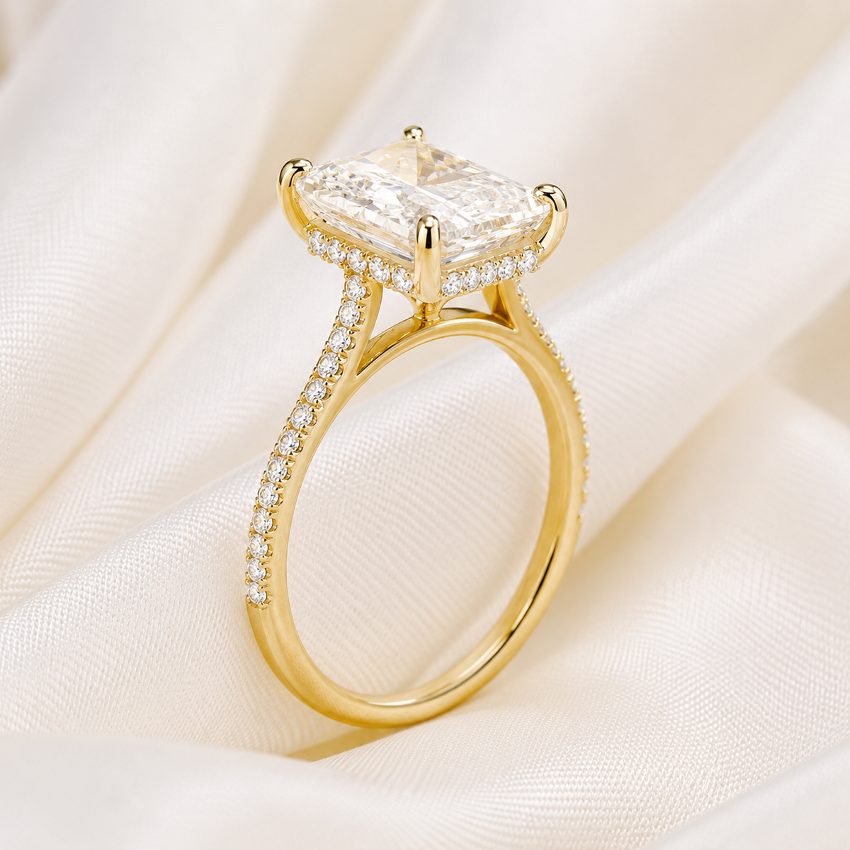Radiant Diamond Pavé Hidden Halo Engagement Ring | IGI Certified Lab-Grown | 1–5 CT | 14K & 18K Gold, Platinum