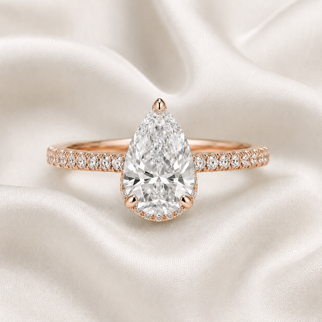 Pear Diamond Pavé Hidden Halo Engagement Ring | IGI Certified Lab-Grown | 1–5 CT | 14K & 18K Gold, Platinum