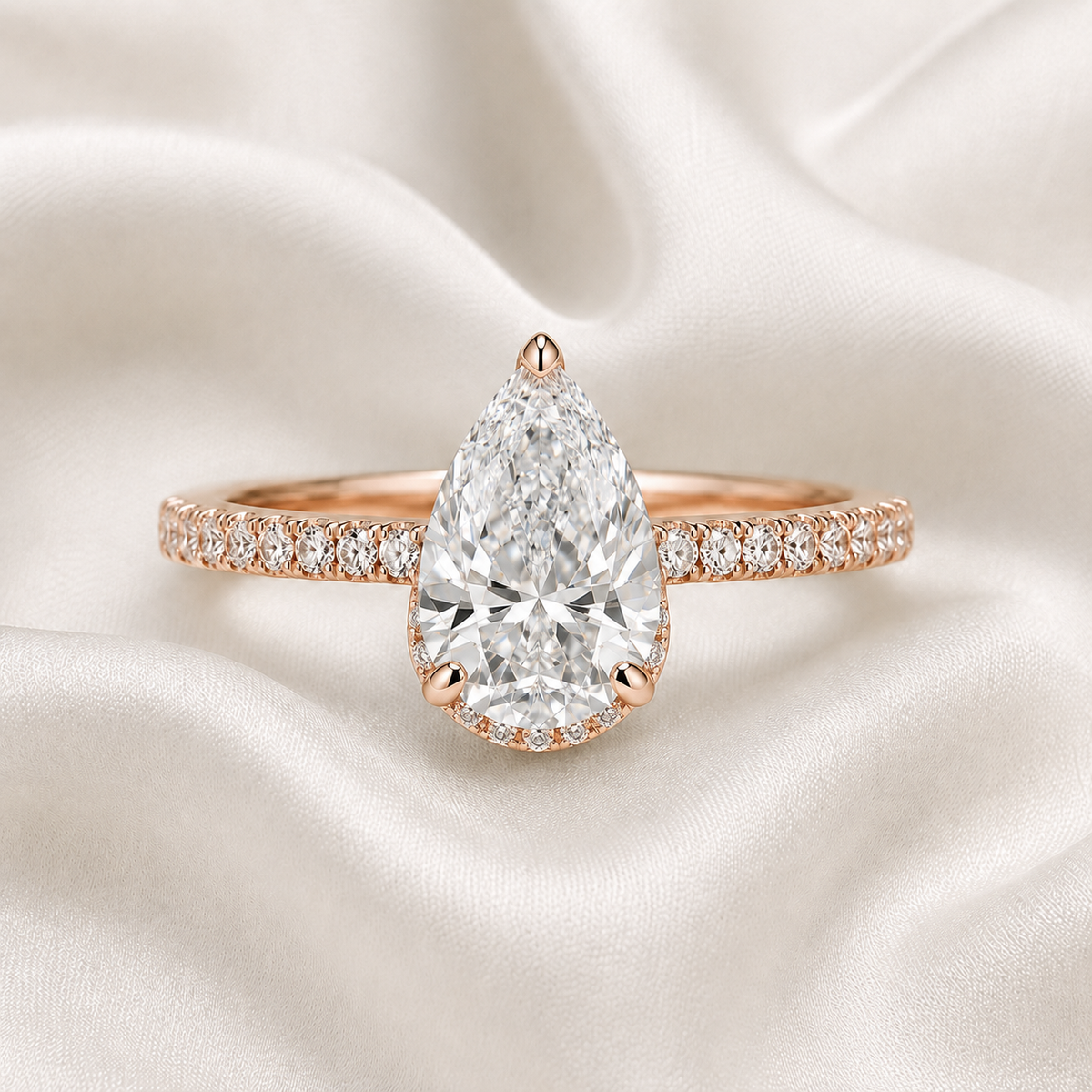 Pear Diamond Pavé Hidden Halo Engagement Ring | IGI Certified Lab-Grown | 1–5 CT | 14K & 18K Gold, Platinum