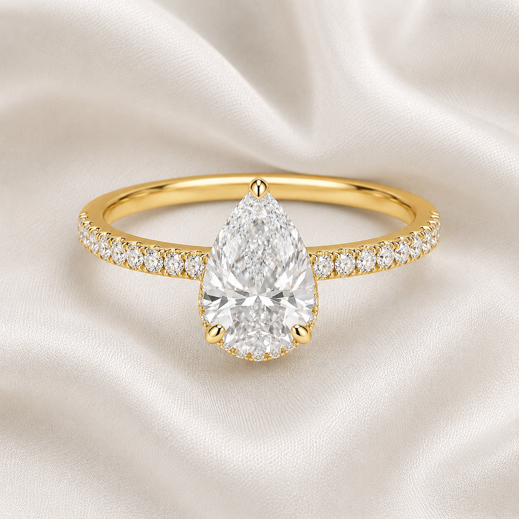 Pear Diamond Pavé Hidden Halo Engagement Ring | IGI Certified Lab-Grown | 1–5 CT | 14K & 18K Gold, Platinum