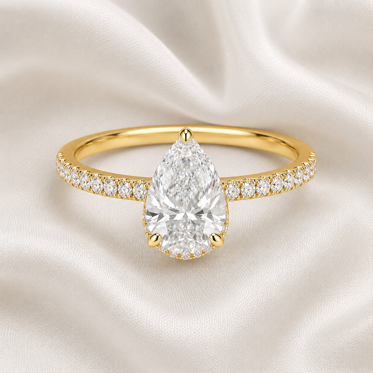 Pear Diamond Pavé Hidden Halo Engagement Ring | IGI Certified Lab-Grown | 1–5 CT | 14K & 18K Gold, Platinum