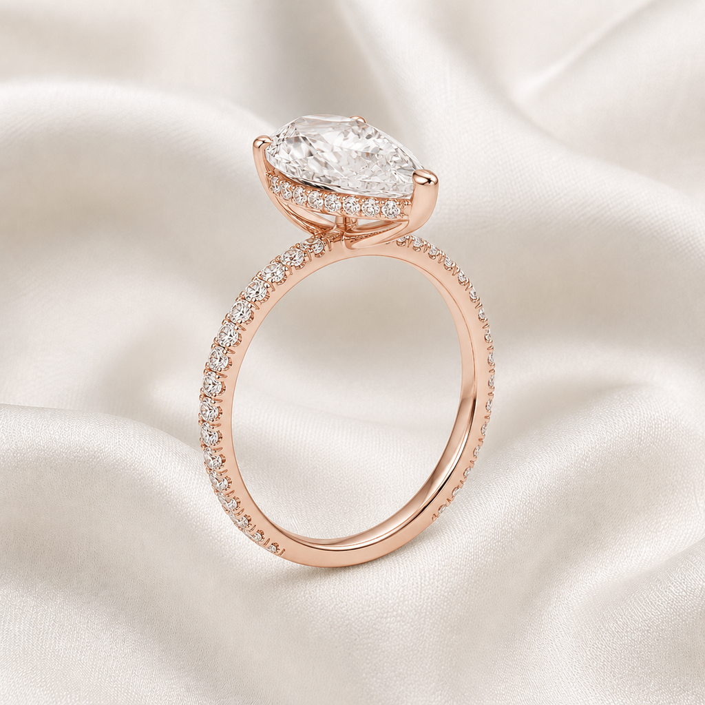 Pear Diamond Pavé Hidden Halo Engagement Ring | IGI Certified Lab-Grown | 1–5 CT | 14K & 18K Gold, Platinum