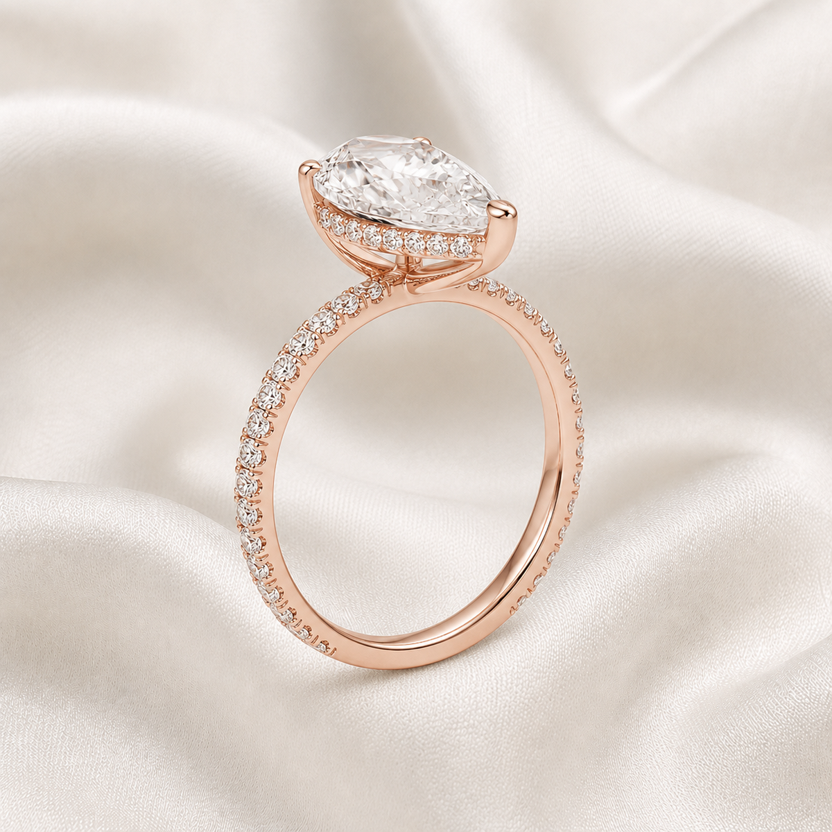 Pear Diamond Pavé Hidden Halo Engagement Ring | IGI Certified Lab-Grown | 1–5 CT | 14K & 18K Gold, Platinum