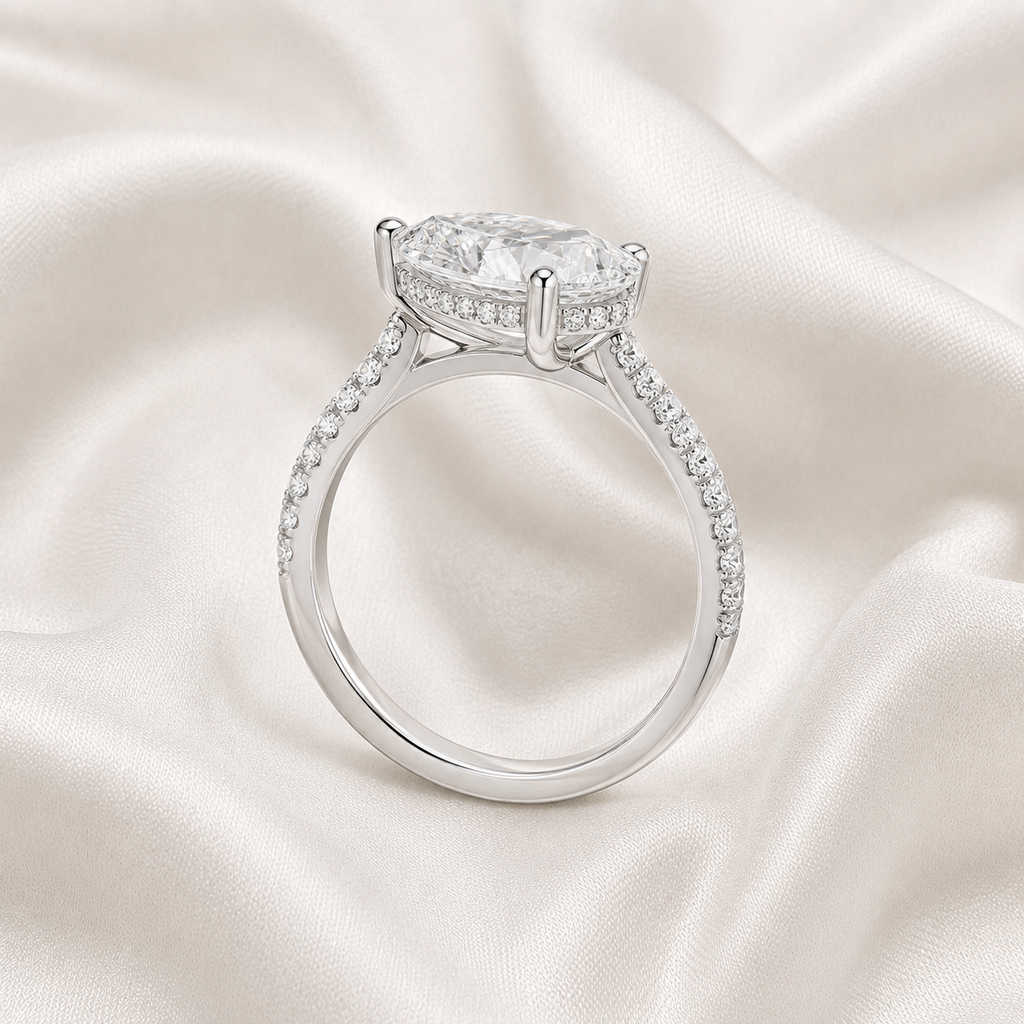 Pear Diamond Pavé Hidden Halo Engagement Ring | IGI Certified Lab-Grown | 1–5 CT | 14K & 18K Gold, Platinum