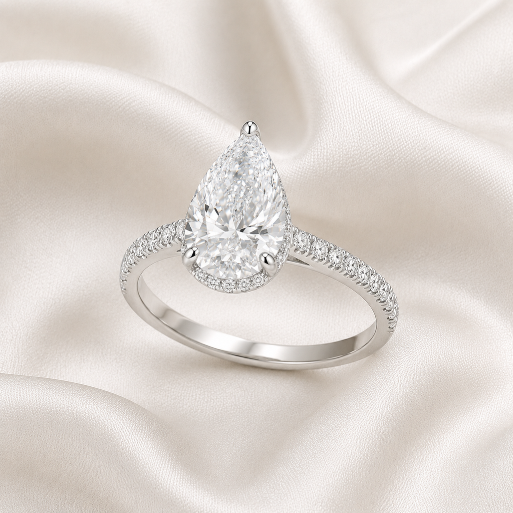 Pear Diamond Pavé Hidden Halo Engagement Ring | IGI Certified Lab-Grown | 1–5 CT | 14K & 18K Gold, Platinum