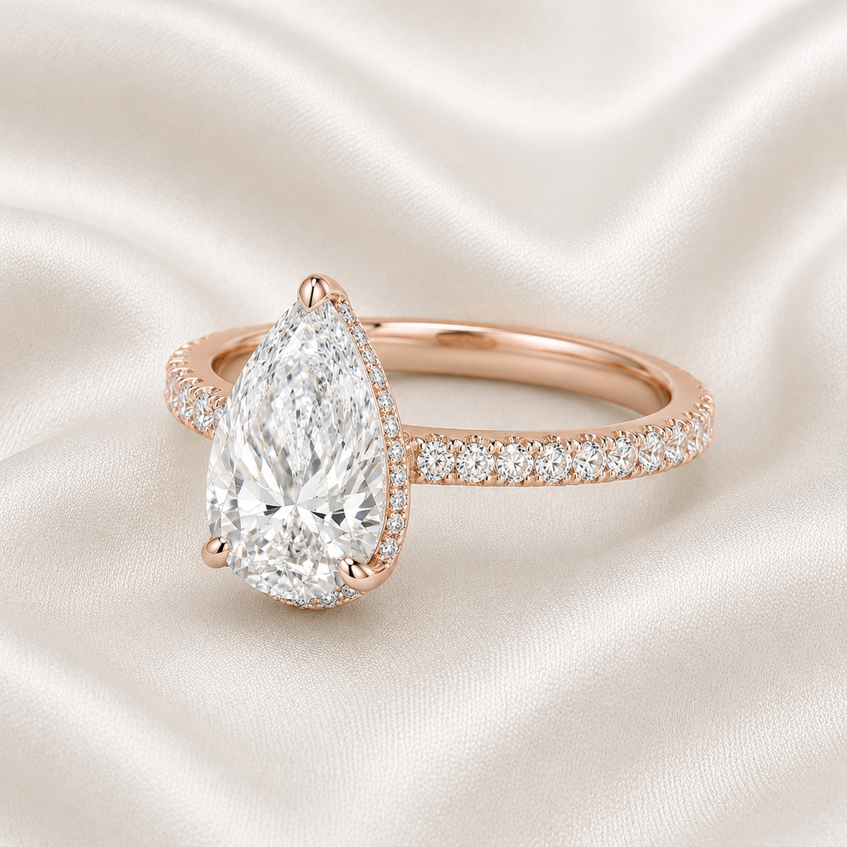 Pear Diamond Pavé Hidden Halo Engagement Ring | IGI Certified Lab-Grown | 1–5 CT | 14K & 18K Gold, Platinum