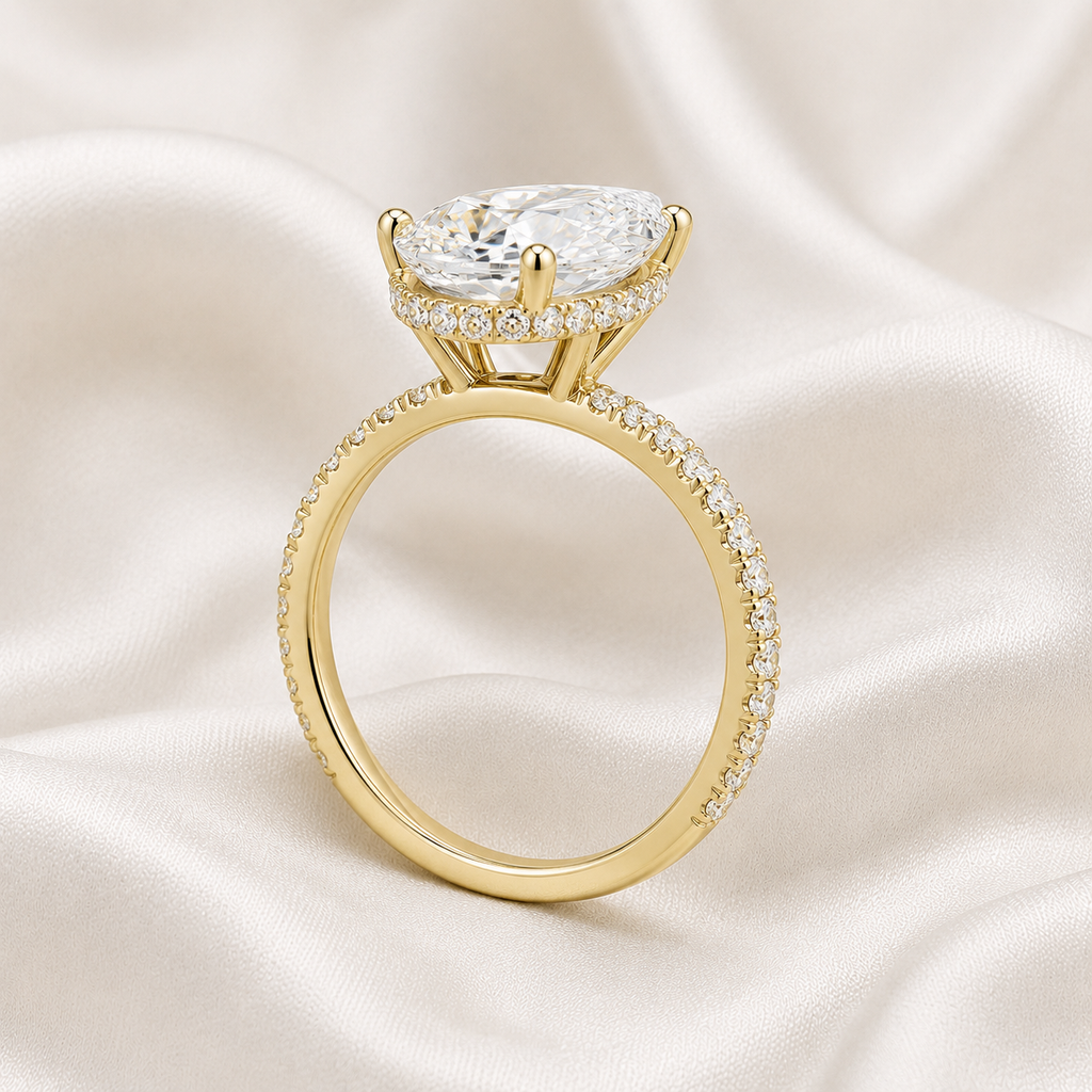 Pear Diamond Pavé Hidden Halo Engagement Ring | IGI Certified Lab-Grown | 1–5 CT | 14K & 18K Gold, Platinum