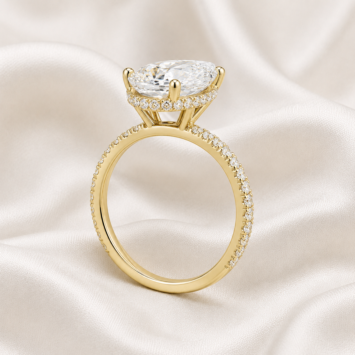 Pear Diamond Pavé Hidden Halo Engagement Ring | IGI Certified Lab-Grown | 1–5 CT | 14K & 18K Gold, Platinum