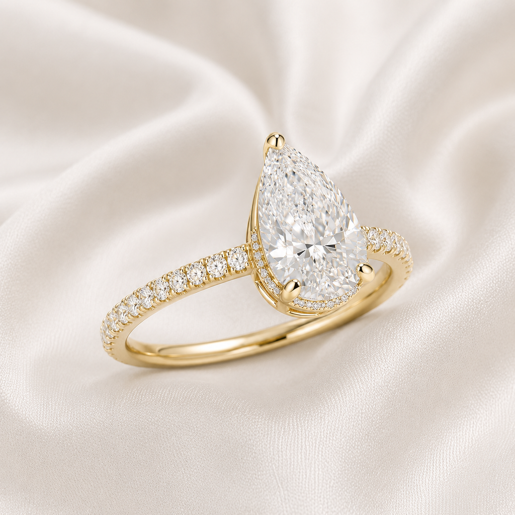 Pear Diamond Pavé Hidden Halo Engagement Ring | IGI Certified Lab-Grown | 1–5 CT | 14K & 18K Gold, Platinum