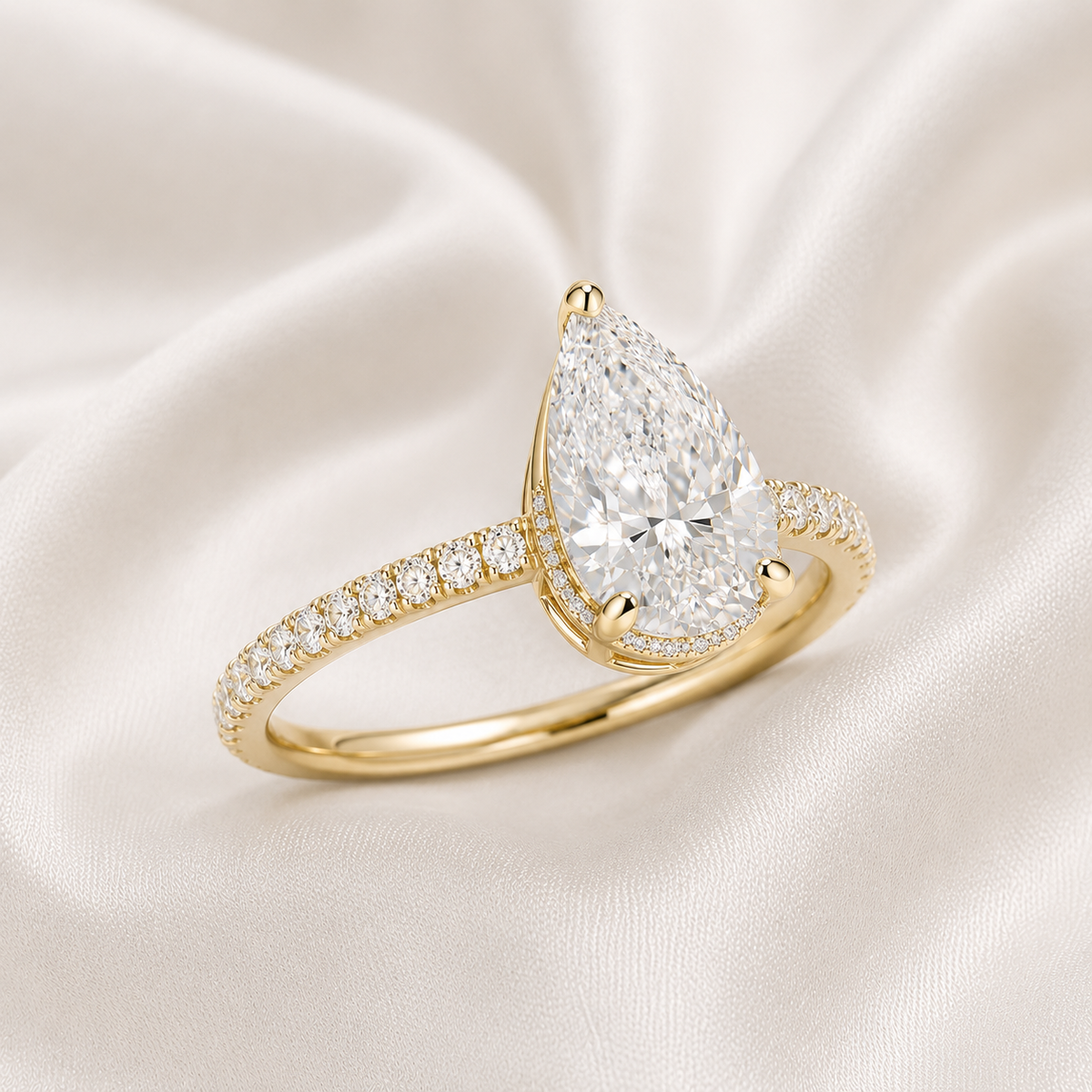 Pear Diamond Pavé Hidden Halo Engagement Ring | IGI Certified Lab-Grown | 1–5 CT | 14K & 18K Gold, Platinum