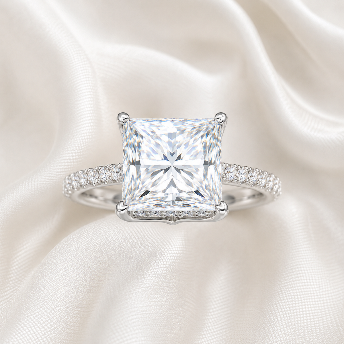 Princess Diamond Pavé Hidden Halo Engagement Ring | IGI Certified Lab-Grown | 1–5 CT | 14K & 18K Gold, Platinum