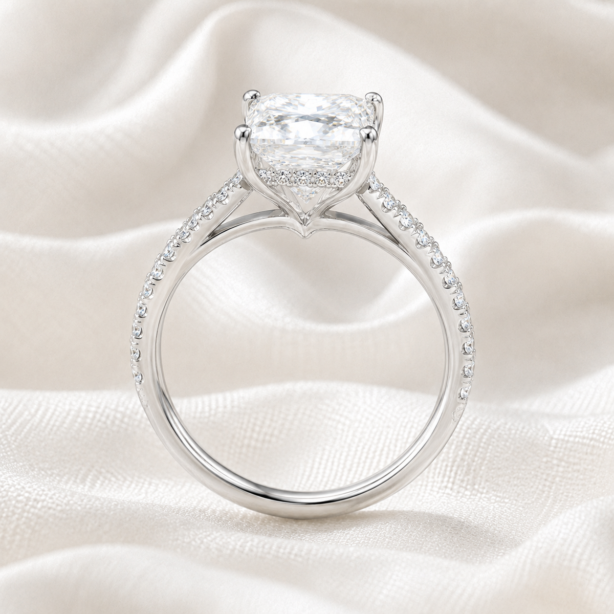 Princess Diamond Pavé Hidden Halo Engagement Ring | IGI Certified Lab-Grown | 1–5 CT | 14K & 18K Gold, Platinum