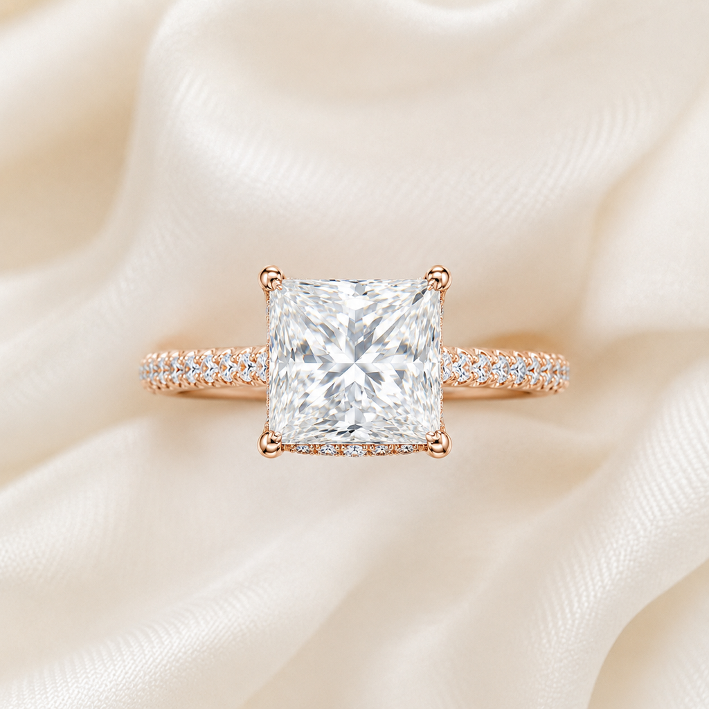 Princess Diamond Pavé Hidden Halo Engagement Ring | IGI Certified Lab-Grown | 1–5 CT | 14K & 18K Gold, Platinum