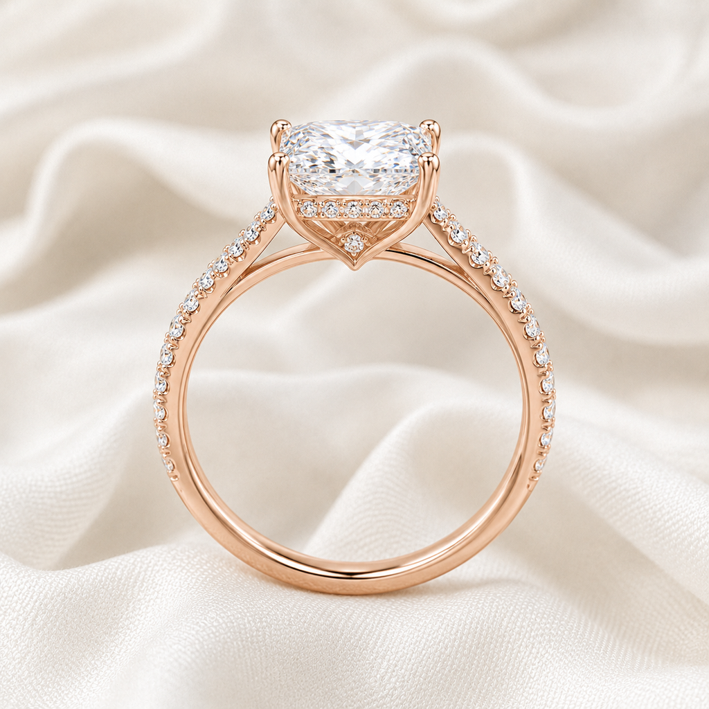Princess Diamond Pavé Hidden Halo Engagement Ring | IGI Certified Lab-Grown | 1–5 CT | 14K & 18K Gold, Platinum