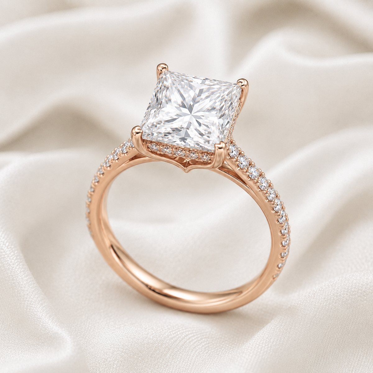 Princess Diamond Pavé Hidden Halo Engagement Ring | IGI Certified Lab-Grown | 1–5 CT | 14K & 18K Gold, Platinum