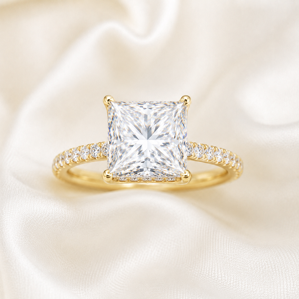 Princess Diamond Pavé Hidden Halo Engagement Ring | IGI Certified Lab-Grown | 1–5 CT | 14K & 18K Gold, Platinum