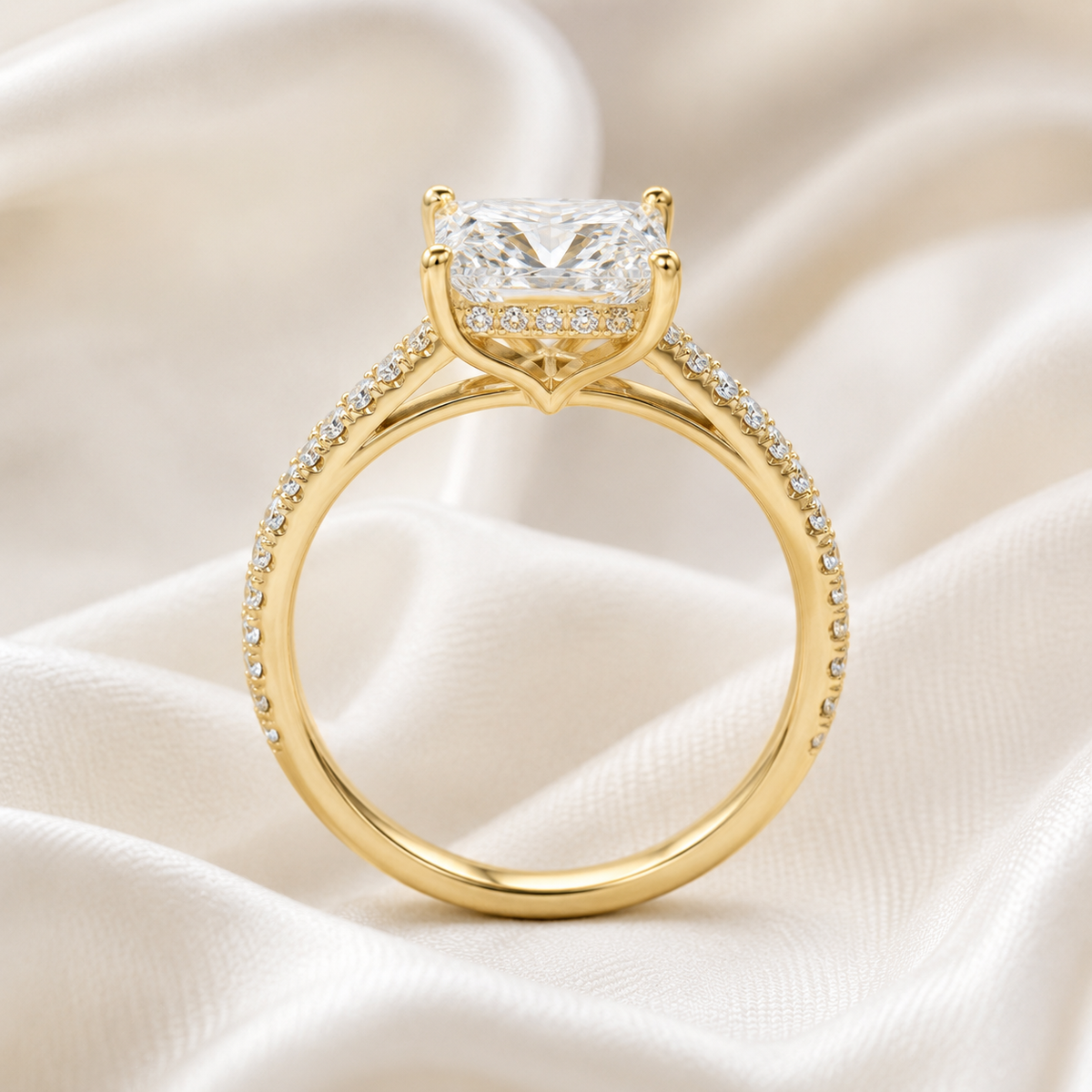 Princess Diamond Pavé Hidden Halo Engagement Ring | IGI Certified Lab-Grown | 1–5 CT | 14K & 18K Gold, Platinum