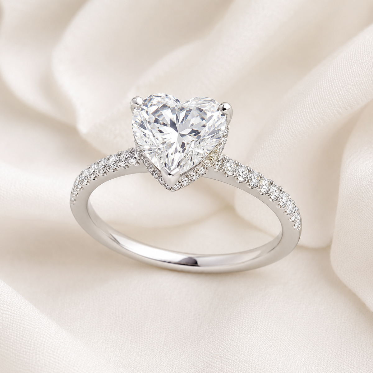 Heart Diamond Pavé Hidden Halo Engagement Ring | IGI Certified Lab-Grown | 1–5 CT | 14K & 18K Gold, Platinum
