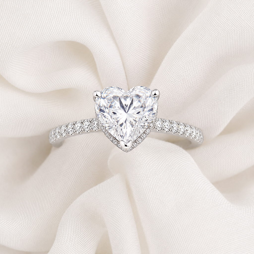 Heart Diamond Pavé Hidden Halo Engagement Ring | IGI Certified Lab-Grown | 1–5 CT | 14K & 18K Gold, Platinum