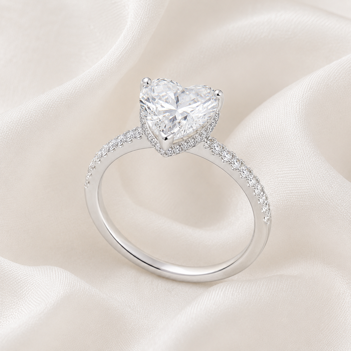 Heart Diamond Pavé Hidden Halo Engagement Ring | IGI Certified Lab-Grown | 1–5 CT | 14K & 18K Gold, Platinum