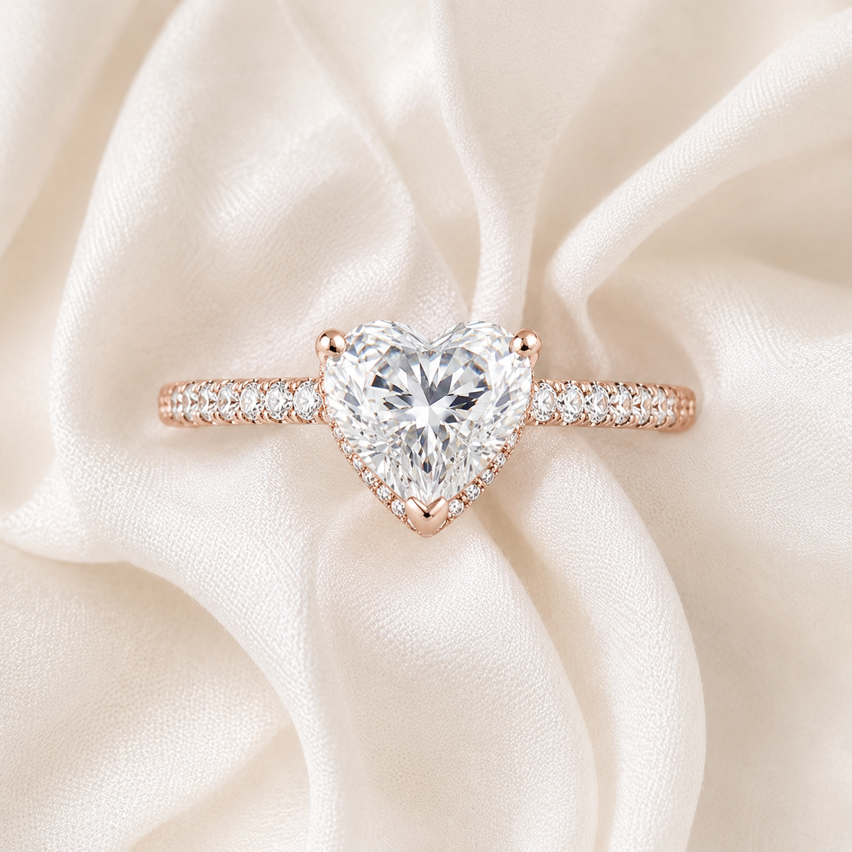 Heart Diamond Pavé Hidden Halo Engagement Ring | IGI Certified Lab-Grown | 1–5 CT | 14K & 18K Gold, Platinum