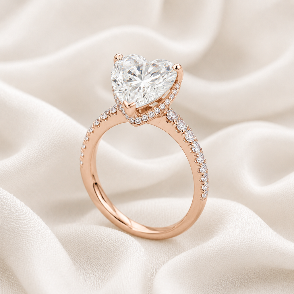 Heart Diamond Pavé Hidden Halo Engagement Ring | IGI Certified Lab-Grown | 1–5 CT | 14K & 18K Gold, Platinum