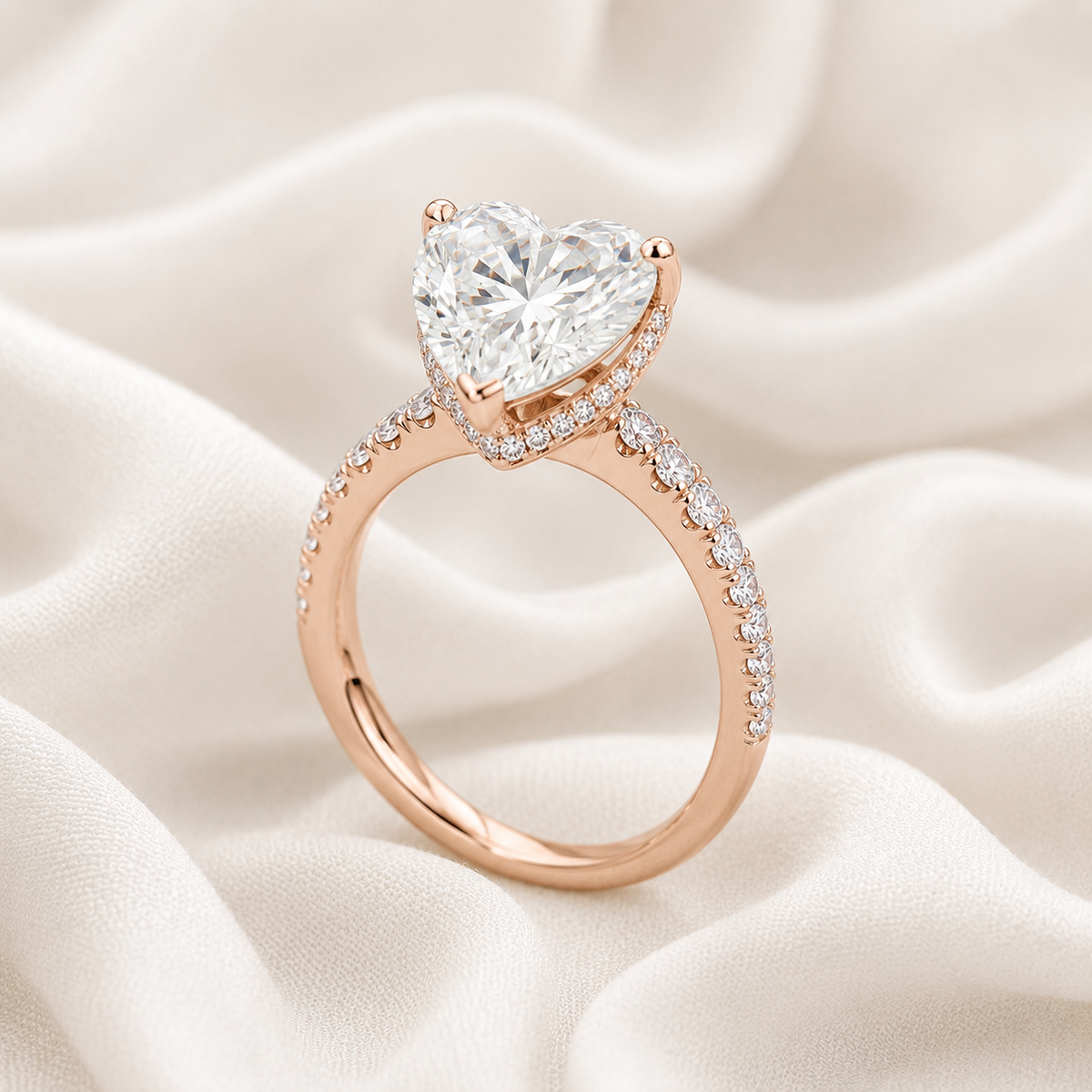 Heart Diamond Pavé Hidden Halo Engagement Ring | IGI Certified Lab-Grown | 1–5 CT | 14K & 18K Gold, Platinum