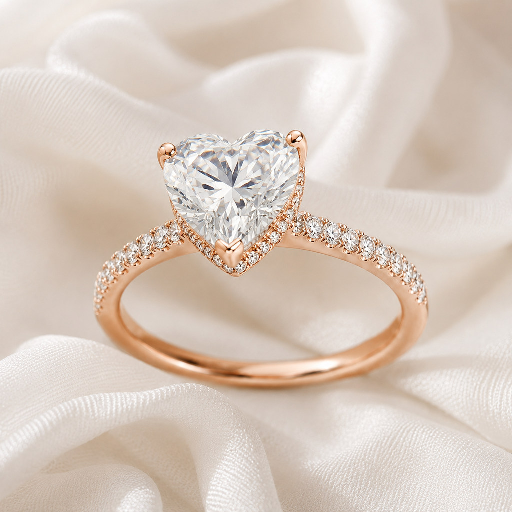 Heart Diamond Pavé Hidden Halo Engagement Ring | IGI Certified Lab-Grown | 1–5 CT | 14K & 18K Gold, Platinum