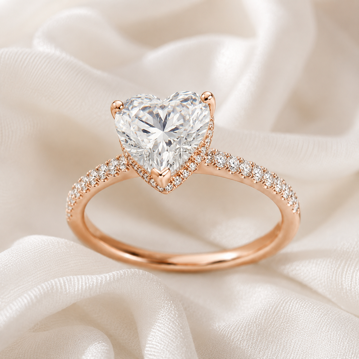 Heart Diamond Pavé Hidden Halo Engagement Ring | IGI Certified Lab-Grown | 1–5 CT | 14K & 18K Gold, Platinum