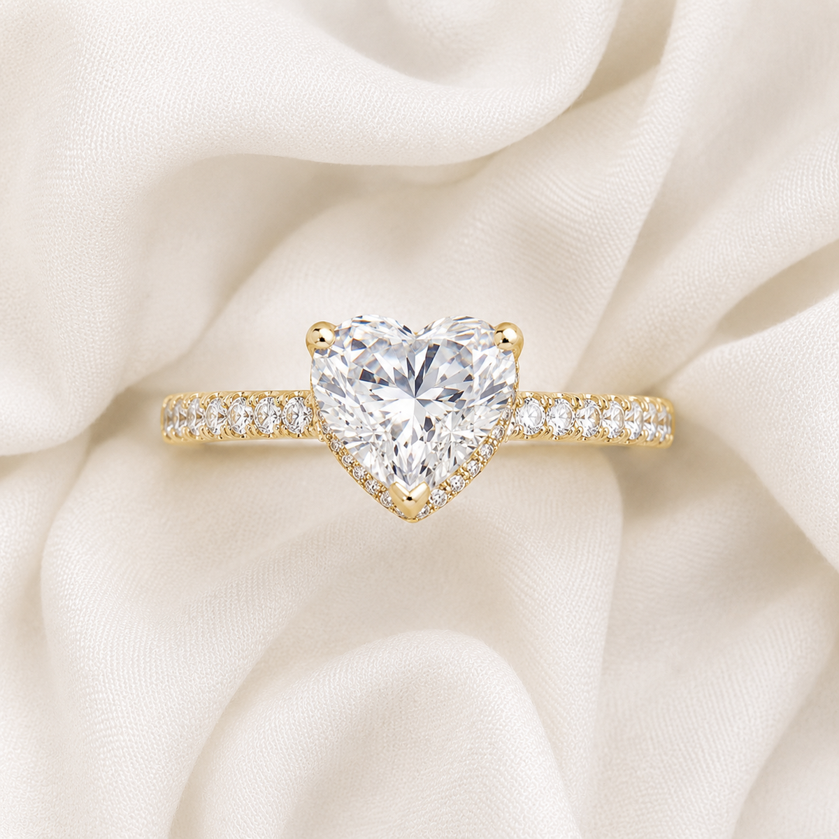 Heart Diamond Pavé Hidden Halo Engagement Ring | IGI Certified Lab-Grown | 1–5 CT | 14K & 18K Gold, Platinum