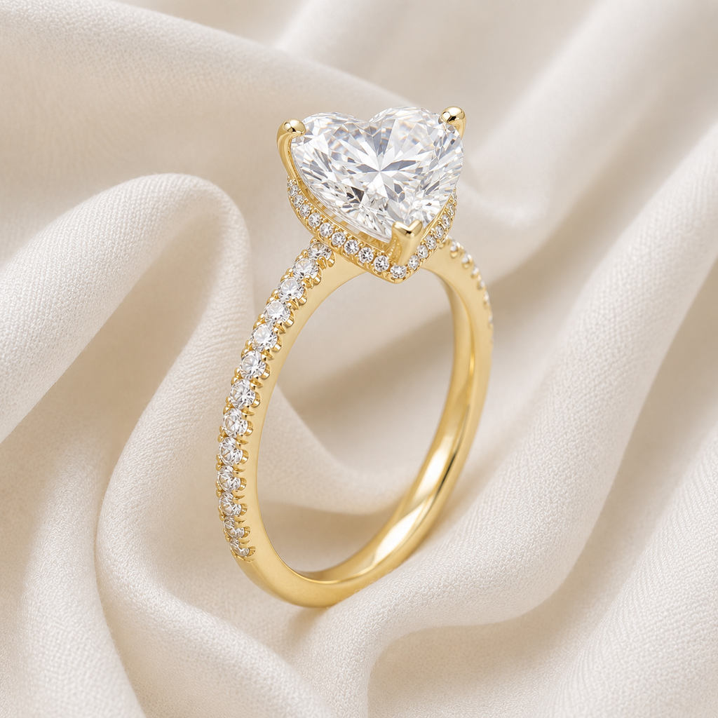 Heart Diamond Pavé Hidden Halo Engagement Ring | IGI Certified Lab-Grown | 1–5 CT | 14K & 18K Gold, Platinum