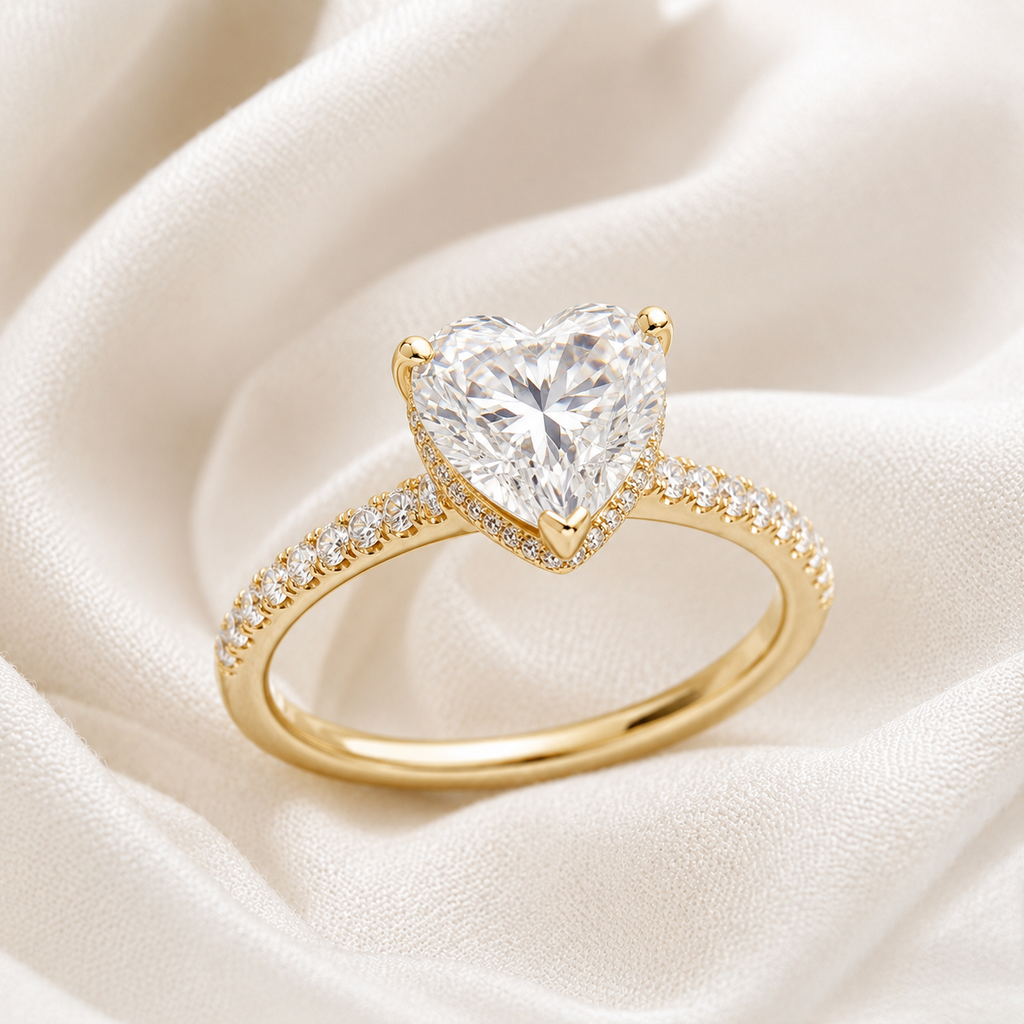 Heart Diamond Pavé Hidden Halo Engagement Ring | IGI Certified Lab-Grown | 1–5 CT | 14K & 18K Gold, Platinum