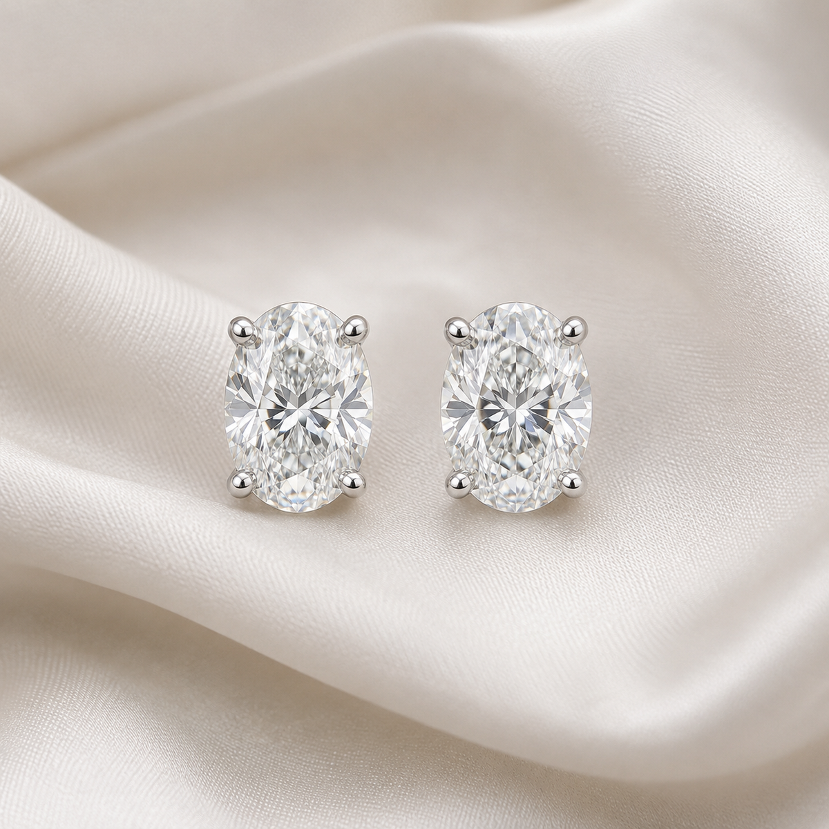 Oval Cut 4-Prong Martini Diamond Stud Earrings | IGI Certified Lab-Grown | 14K & 18K Gold, Platinum