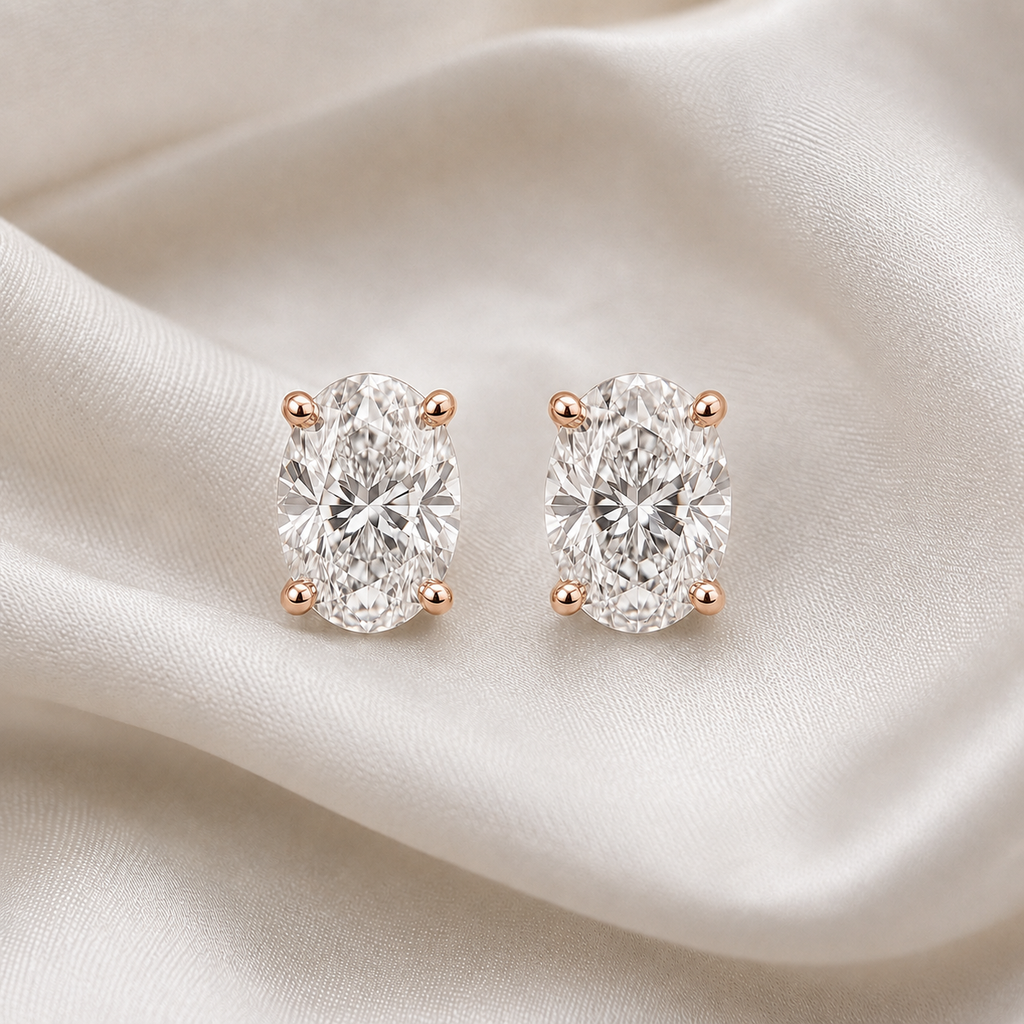 Oval Cut 4-Prong Martini Diamond Stud Earrings | IGI Certified Lab-Grown | 14K & 18K Gold, Platinum