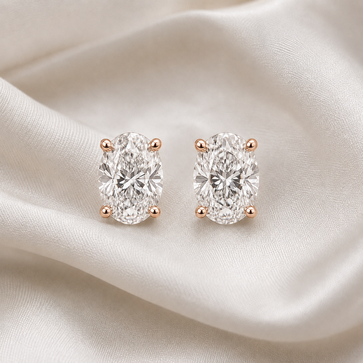 Oval Cut 4-Prong Martini Diamond Stud Earrings | IGI Certified Lab-Grown | 14K & 18K Gold, Platinum