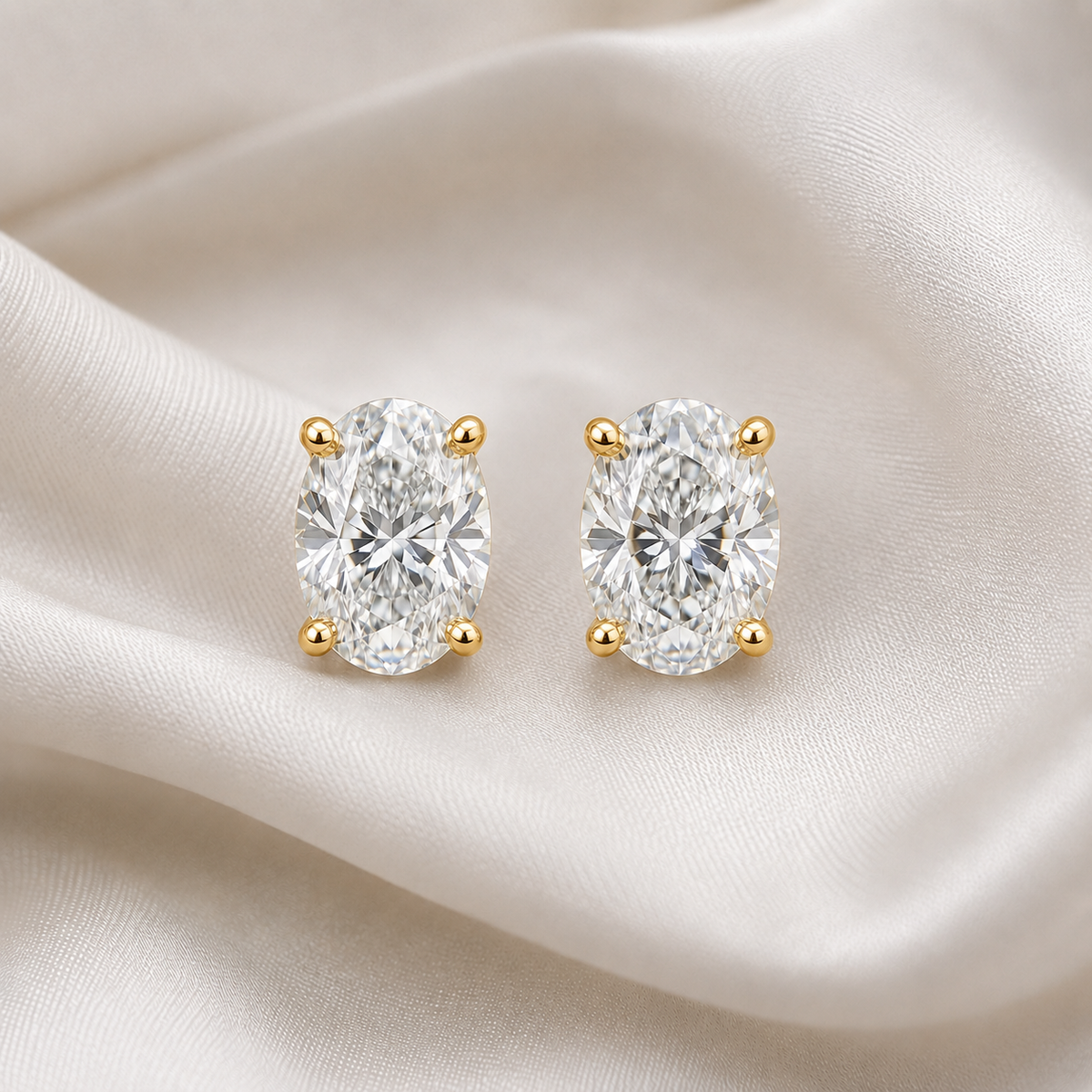 Oval Cut 4-Prong Martini Diamond Stud Earrings | IGI Certified Lab-Grown | 14K & 18K Gold, Platinum
