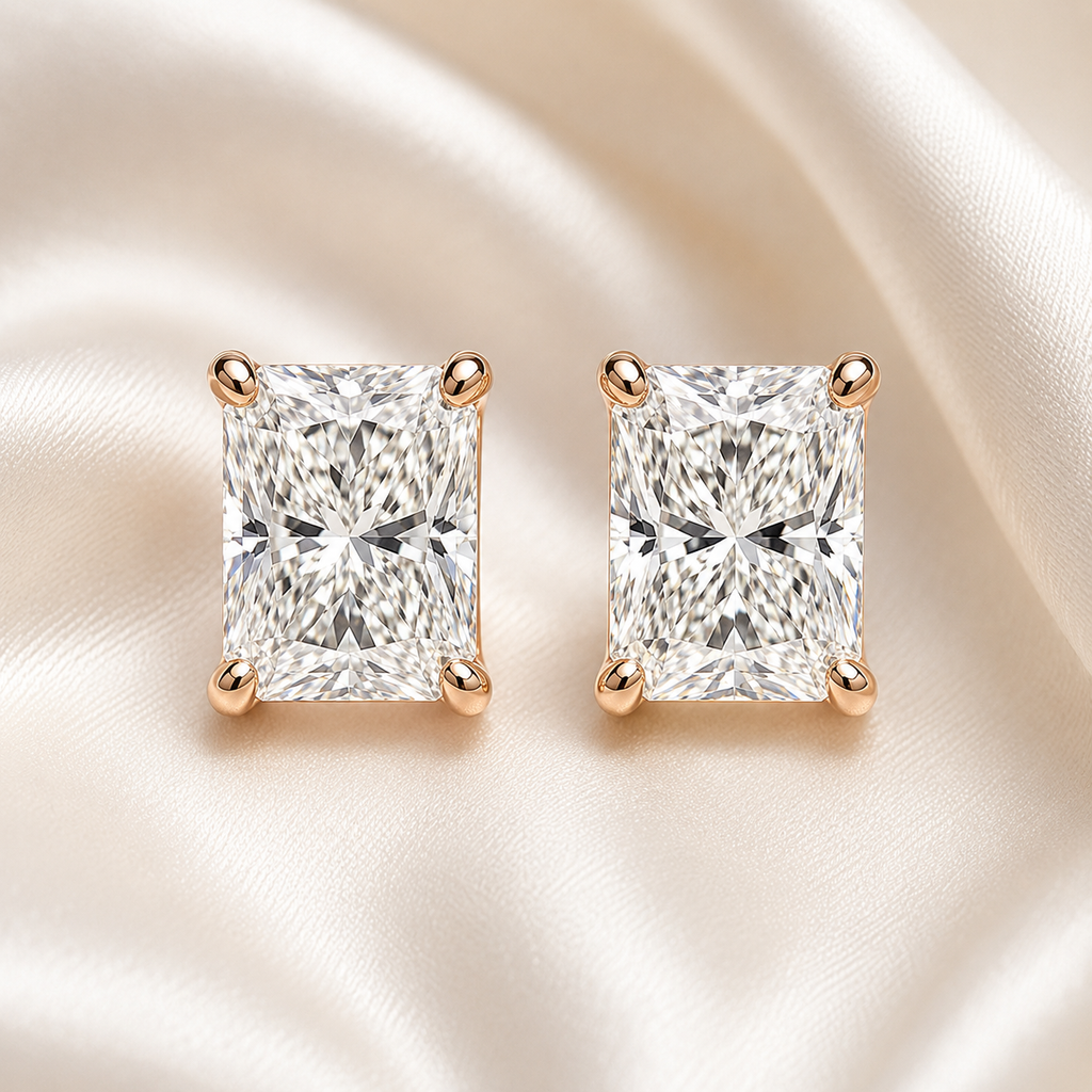 Radiant Cut 4-Prong Martini Diamond Stud Earrings | IGI Certified Lab-Grown | 14K & 18K Gold, Platinum