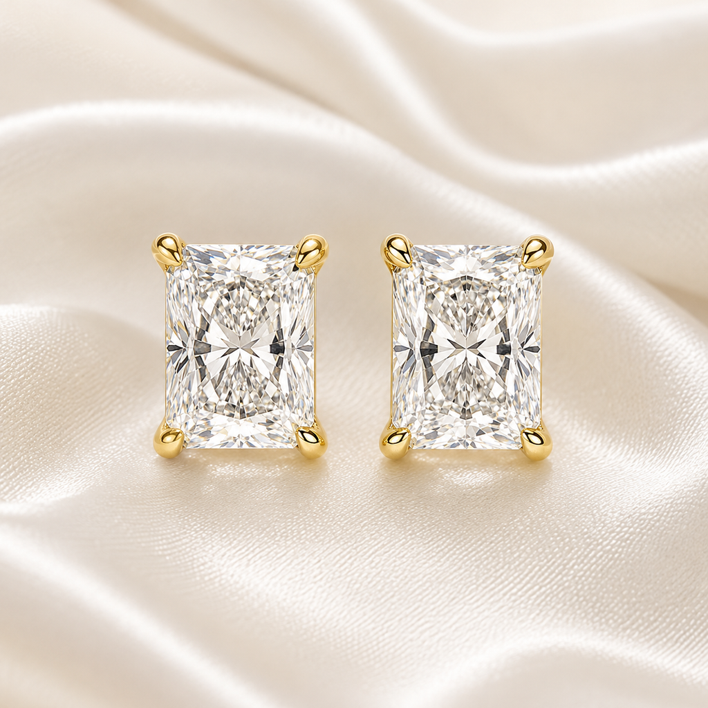 Radiant Cut 4-Prong Martini Diamond Stud Earrings | IGI Certified Lab-Grown | 14K & 18K Gold, Platinum